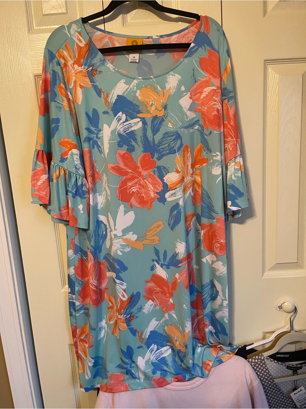 Ruby Rd. Woman Floral Print Top in Aqua & Orange